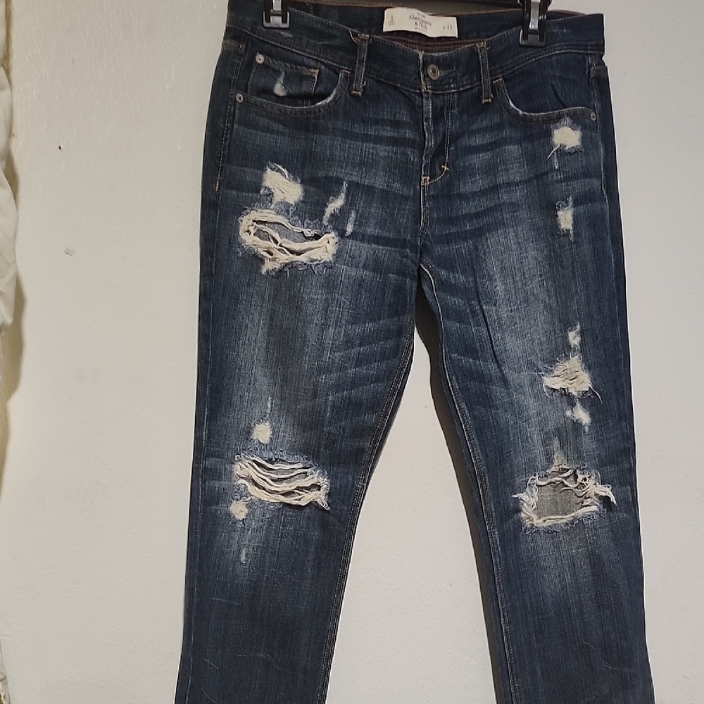 Abercrombie & Fitch Dark Blue Distressed Boyfriend Jeans